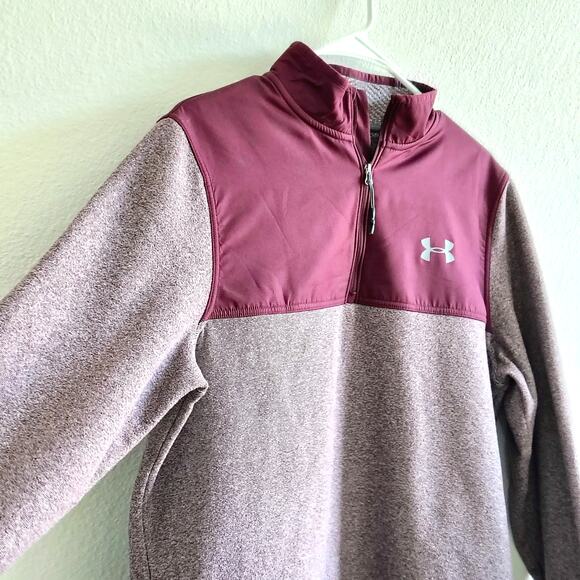 Under Armour Men Medium Maroon 1/4 Zip Fleece Pullover Sweatshirt Coldgear Loose - Picture 4 of 7
